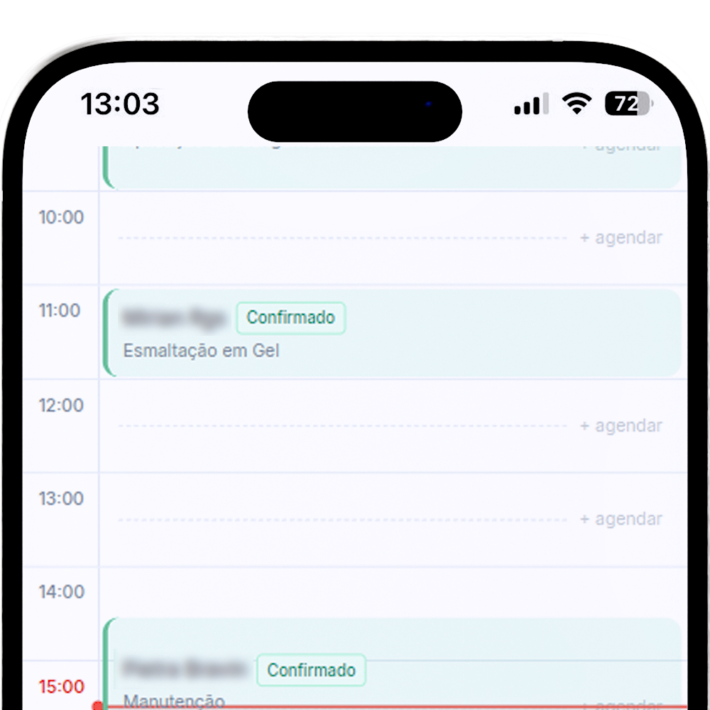 Tela de agenda com agendamentos confirmados e lembretes